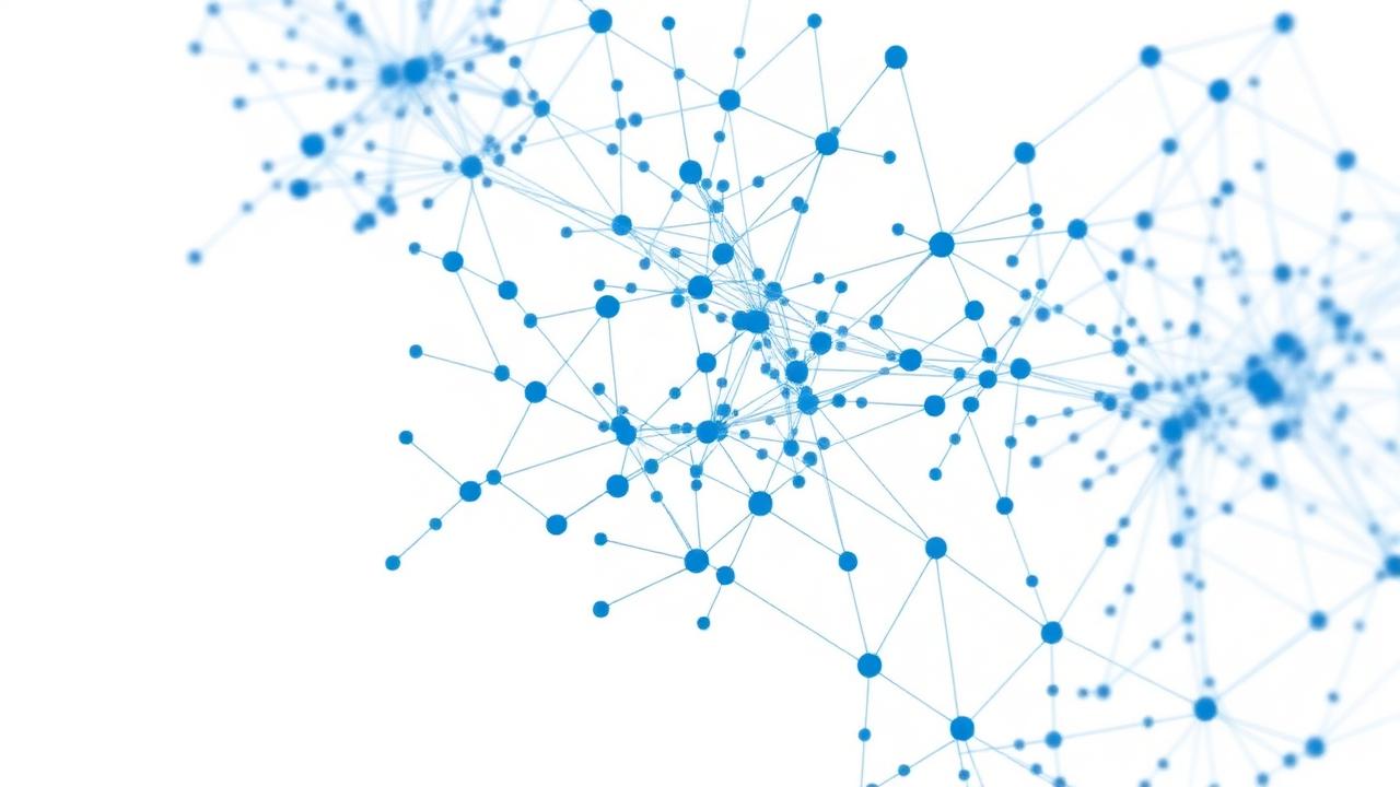 Abstract visualisation of a dense network of connected nodes in blue and slate tones